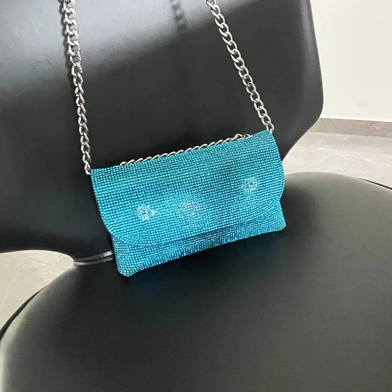 Female Bling Chain Crossbody Bag Ladies Mini Rhinestone Small Envelop Shoulder Purse Full Diamond Messenger Evening Bag