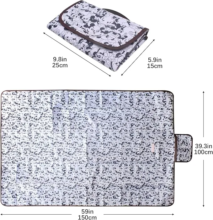 FINEX Mickey Mouse and Minnie Mouse Picnic Blanket Mat for Camping Hiking Outdoor Concert Travel Large Foldable Portable Reusable Black & White