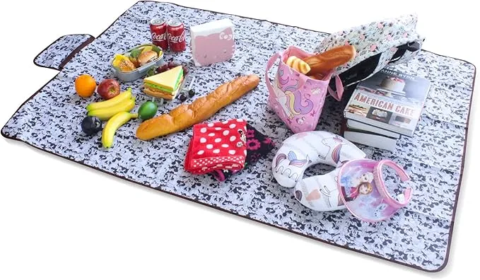FINEX Mickey Mouse and Minnie Mouse Picnic Blanket Mat for Camping Hiking Outdoor Concert Travel Large Foldable Portable Reusable Black & White