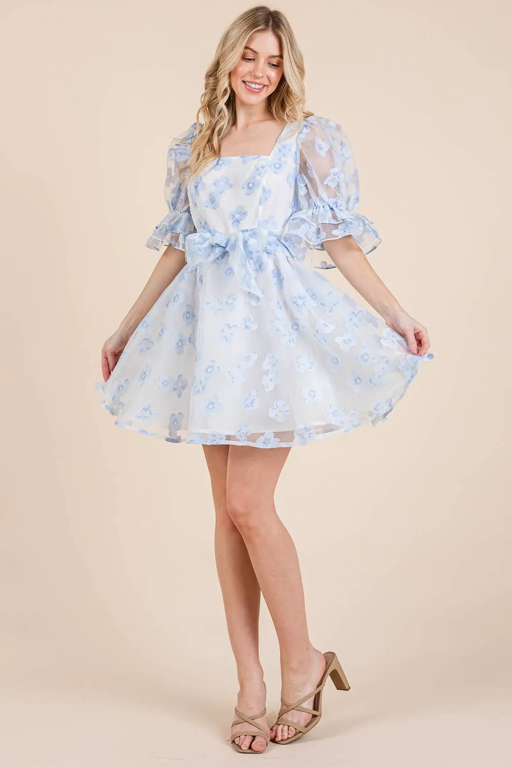 Floral Organza Fit & Flare Mini Dress, MD51584.