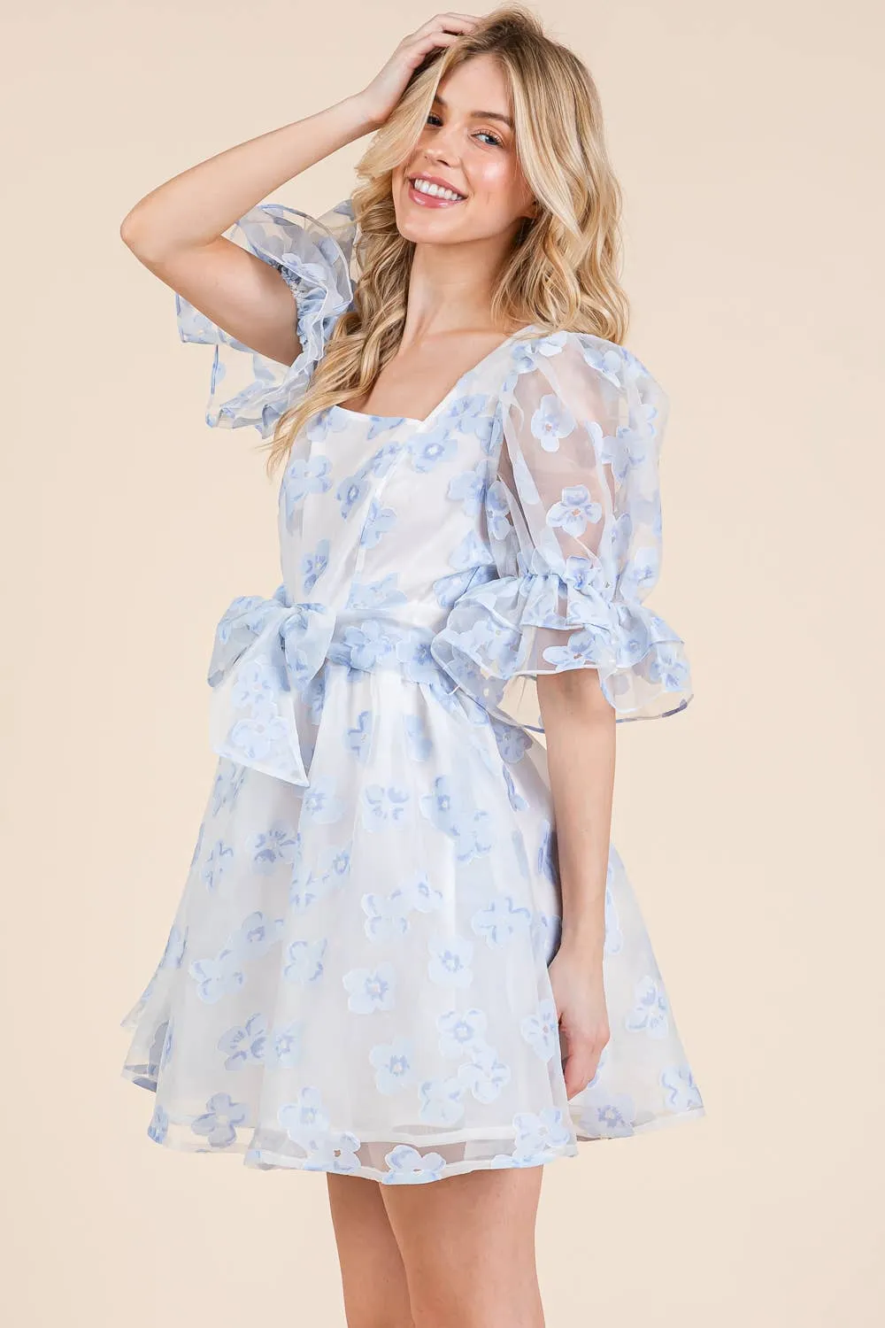 Floral Organza Fit & Flare Mini Dress, MD51584.