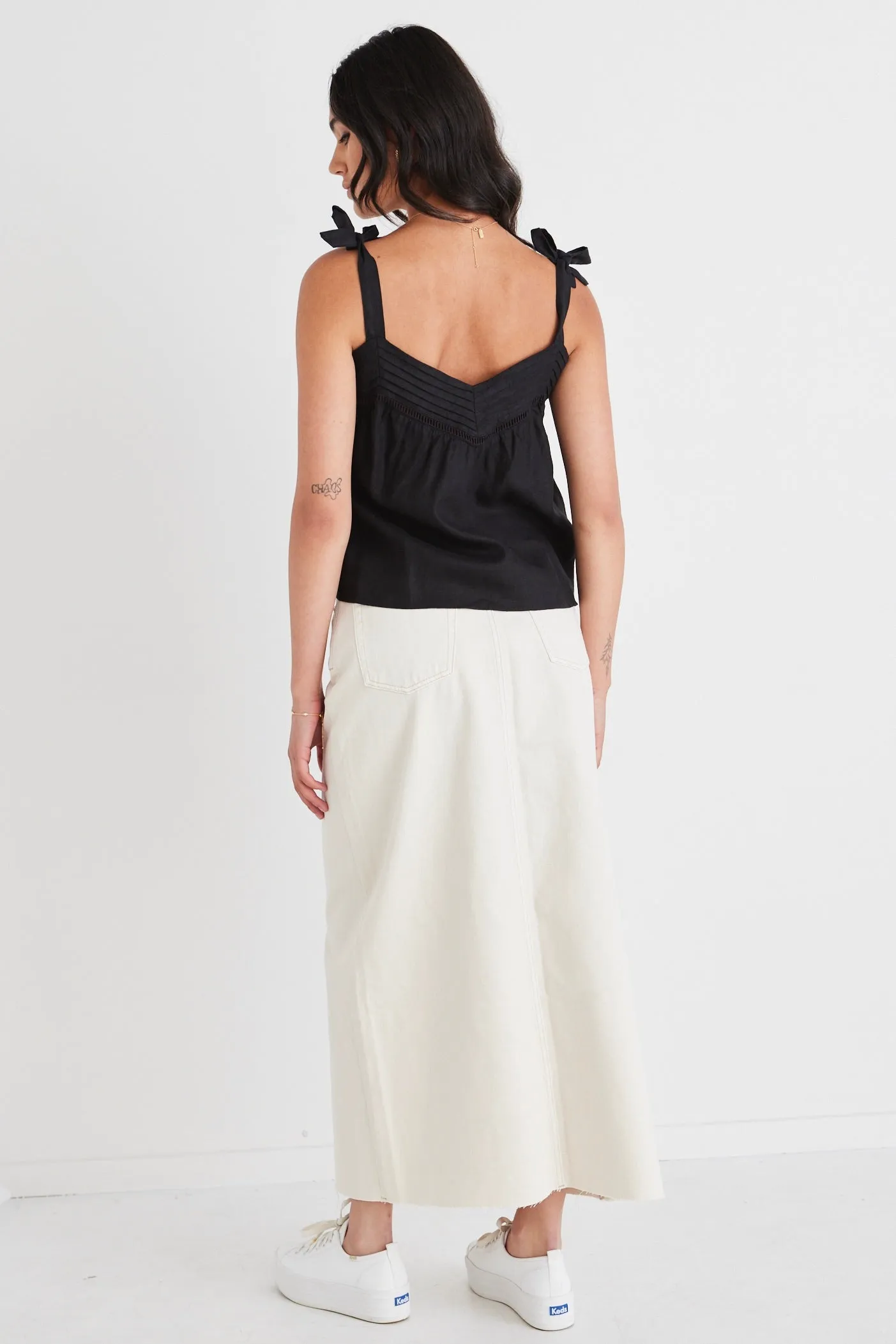 Fluid Black Linen Reversible Tie Shoulder Cami