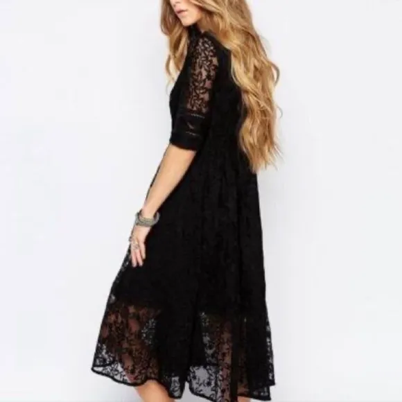 Free People | Free People Mountain Laurel Lace Crochet Dress | Size: 8 Black