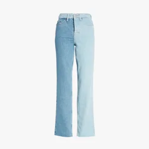 Free People x Driftwood Two Tone Colorblock Straight Leg Mom Jeans