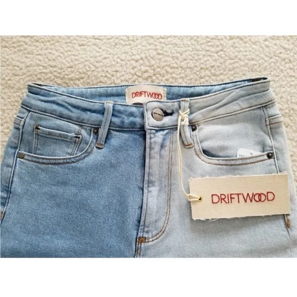 Free People x Driftwood Two Tone Colorblock Straight Leg Mom Jeans