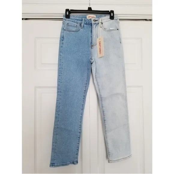 Free People x Driftwood Two Tone Colorblock Straight Leg Mom Jeans