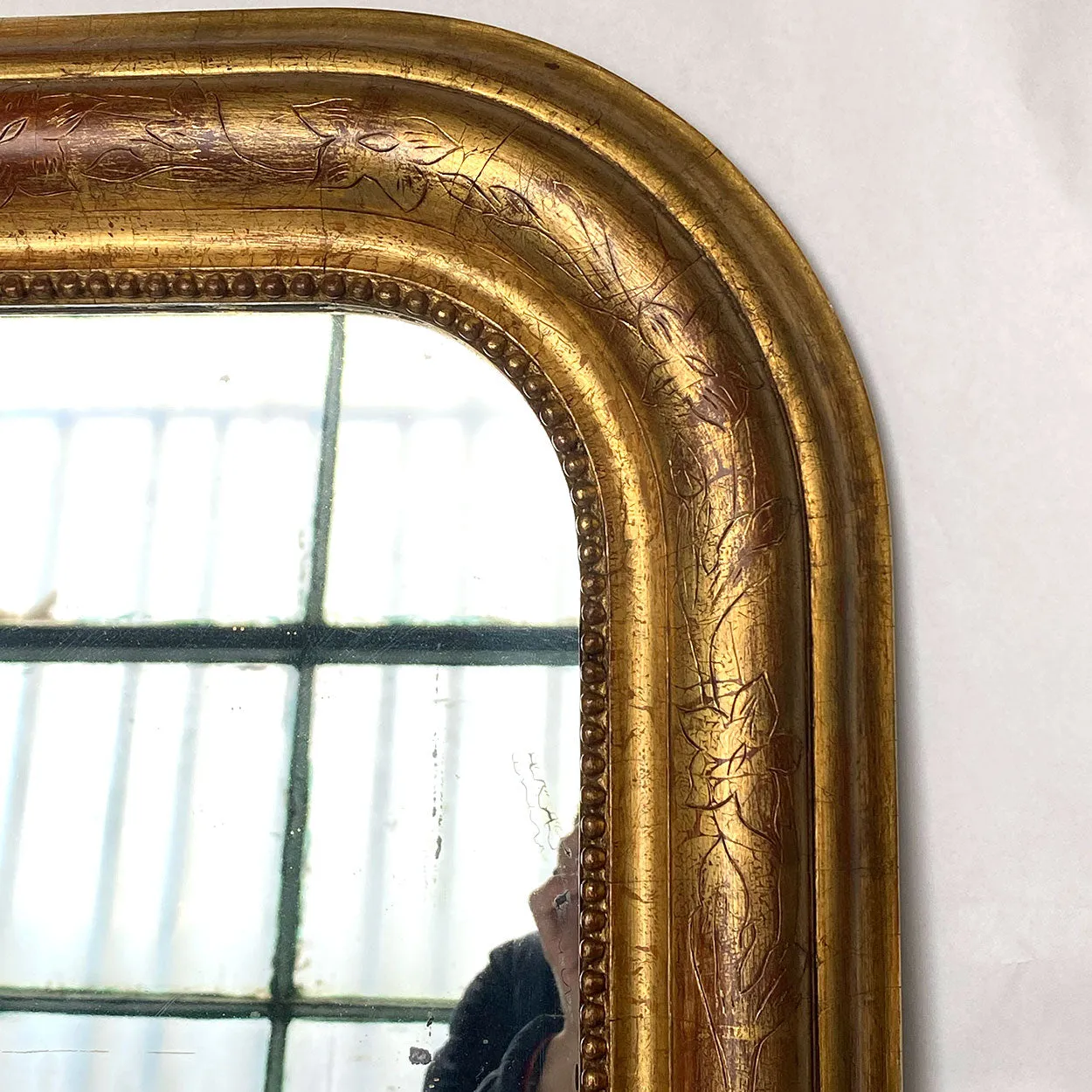 French Louis Philippe Gilt Gesso Arched Wall Mirror