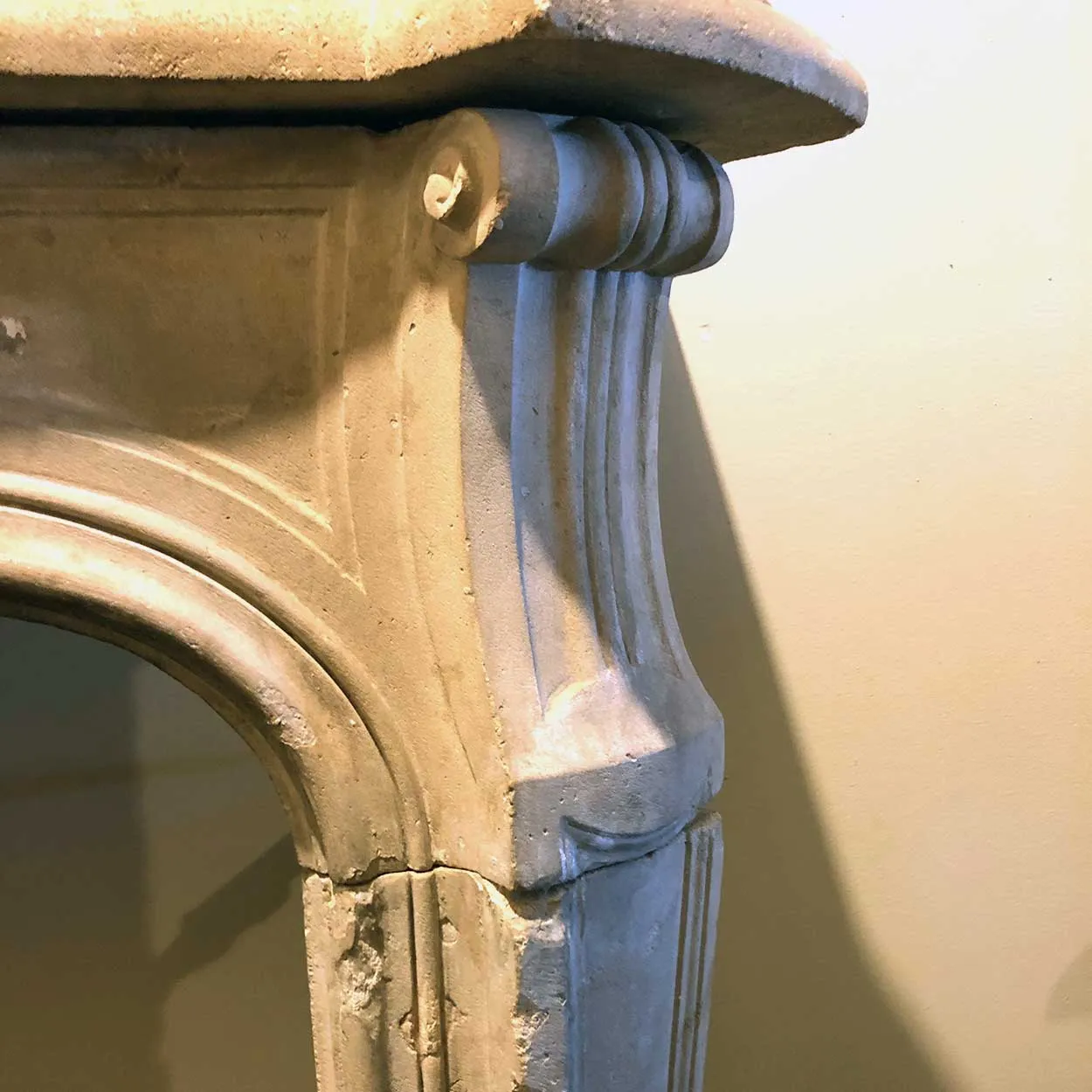 French Provincial Louis XV Style Limestone Fireplace Surround