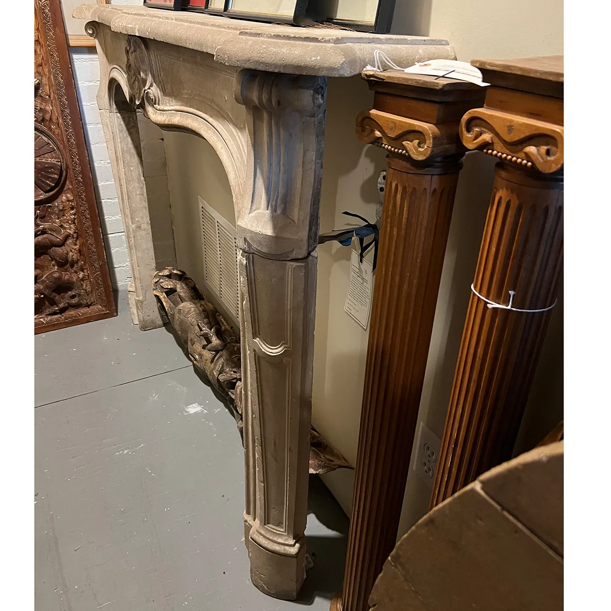 French Provincial Louis XV Style Limestone Fireplace Surround