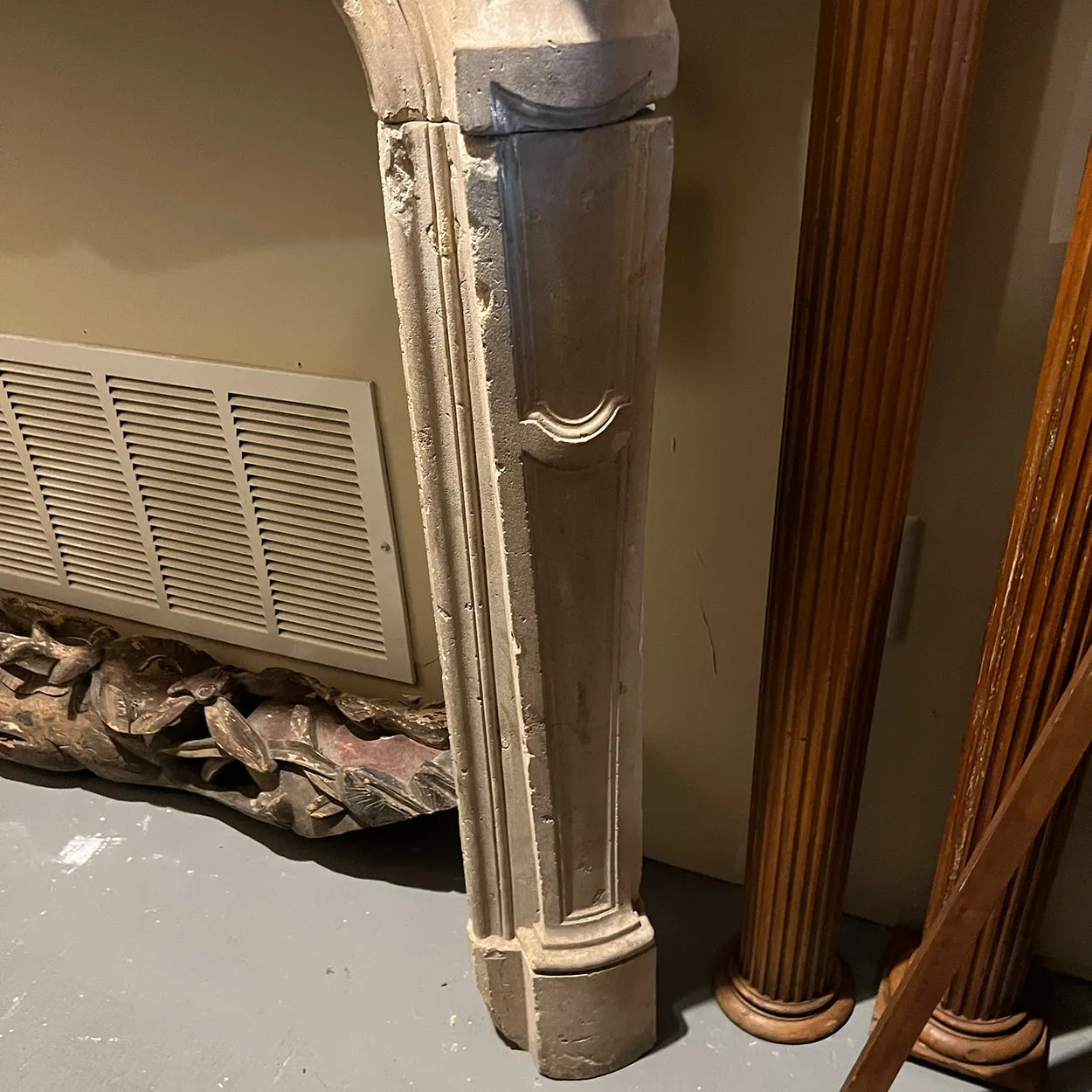 French Provincial Louis XV Style Limestone Fireplace Surround