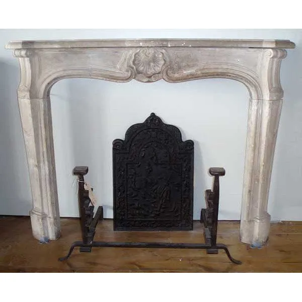 French Provincial Louis XV Style Limestone Fireplace Surround
