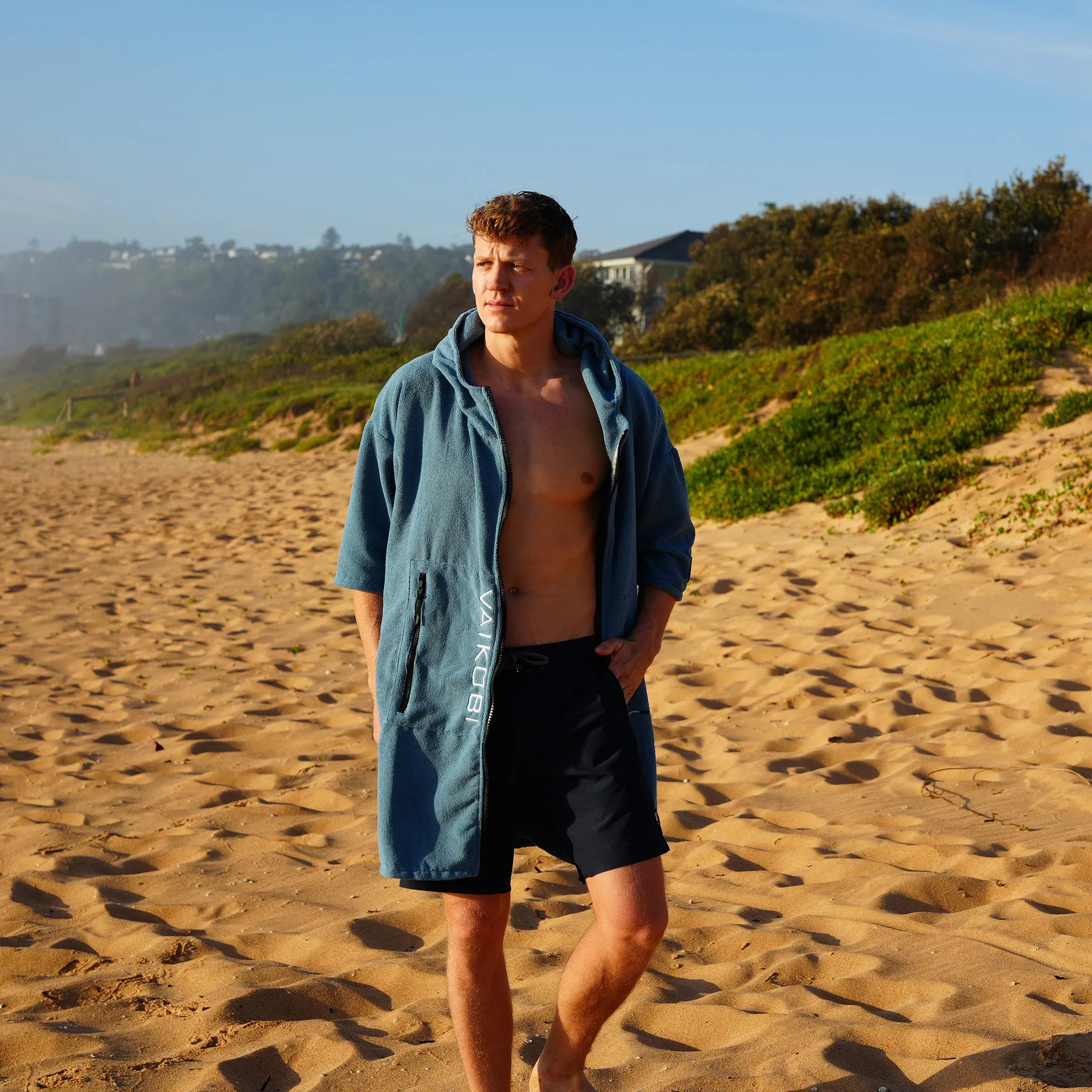Full Zip Hooded Towel - Ocean Blue