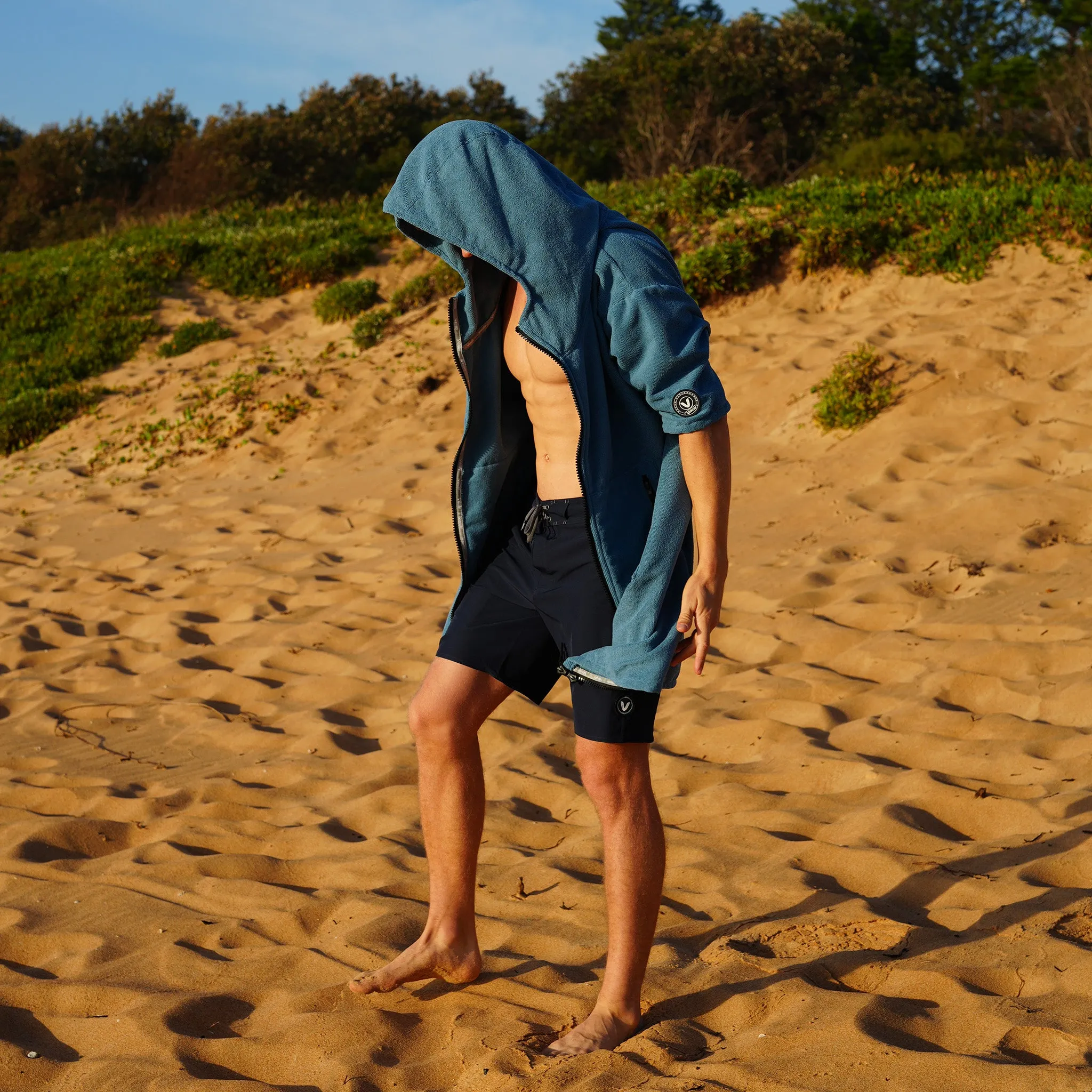 Full Zip Hooded Towel - Ocean Blue
