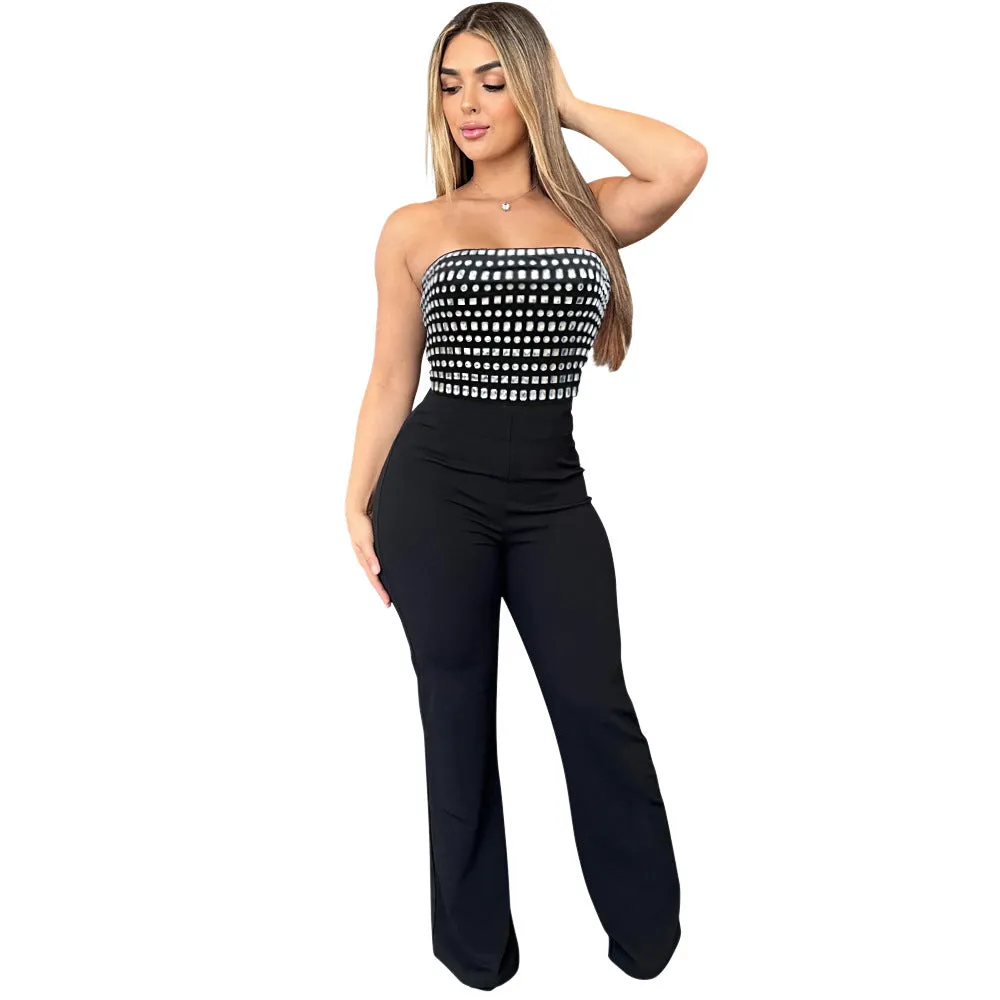 Glamorous Strapless Beaded Jumpsuit with Slim Fit Design