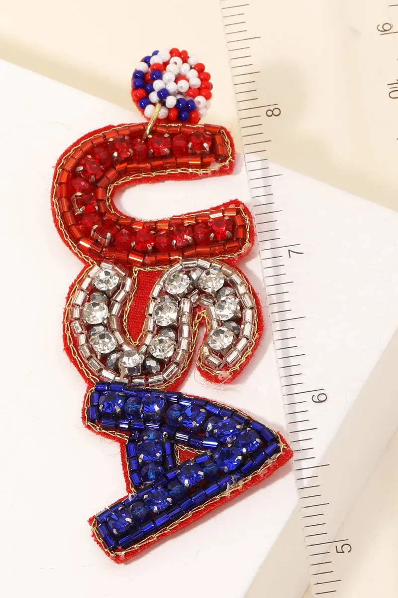 Glass Beaded Usa Print Earrings: RBW
