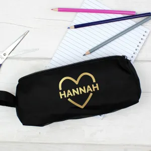 Gold Heart Black Pencil Case