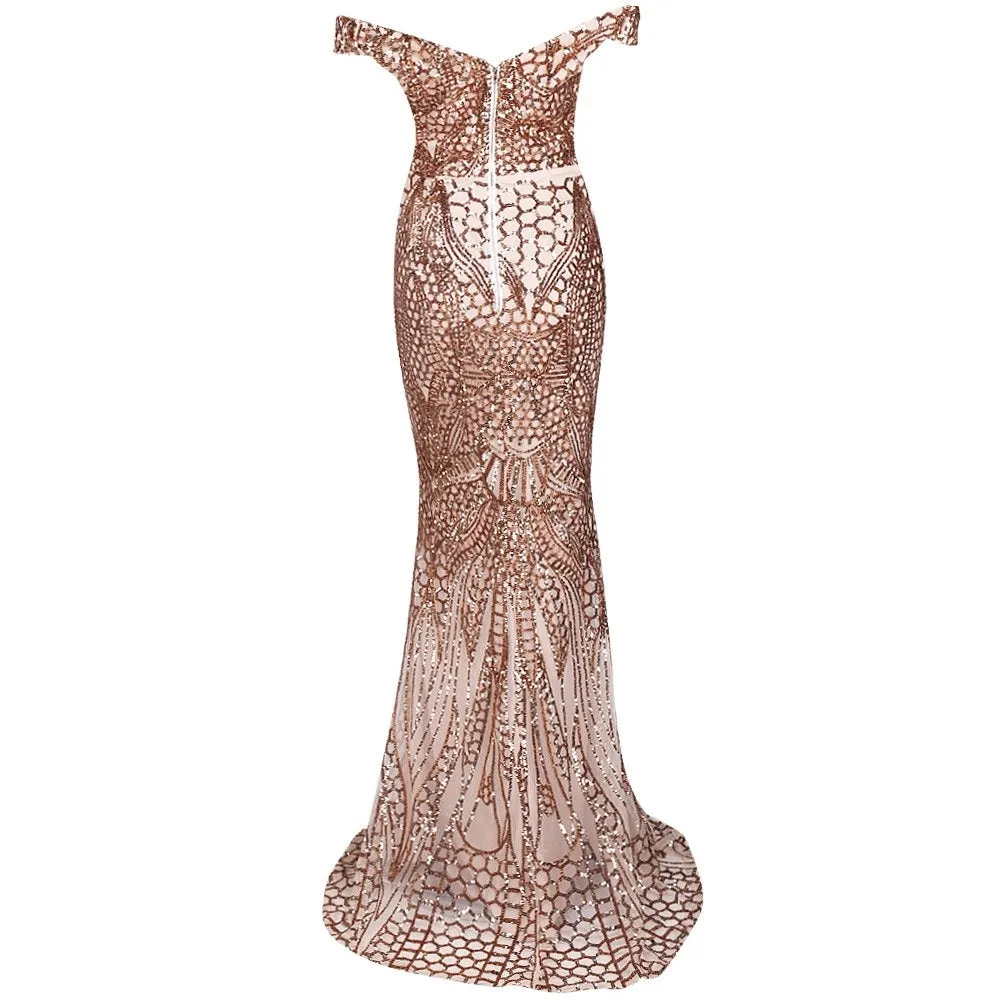 Gold Off Shoulder Evening Gown