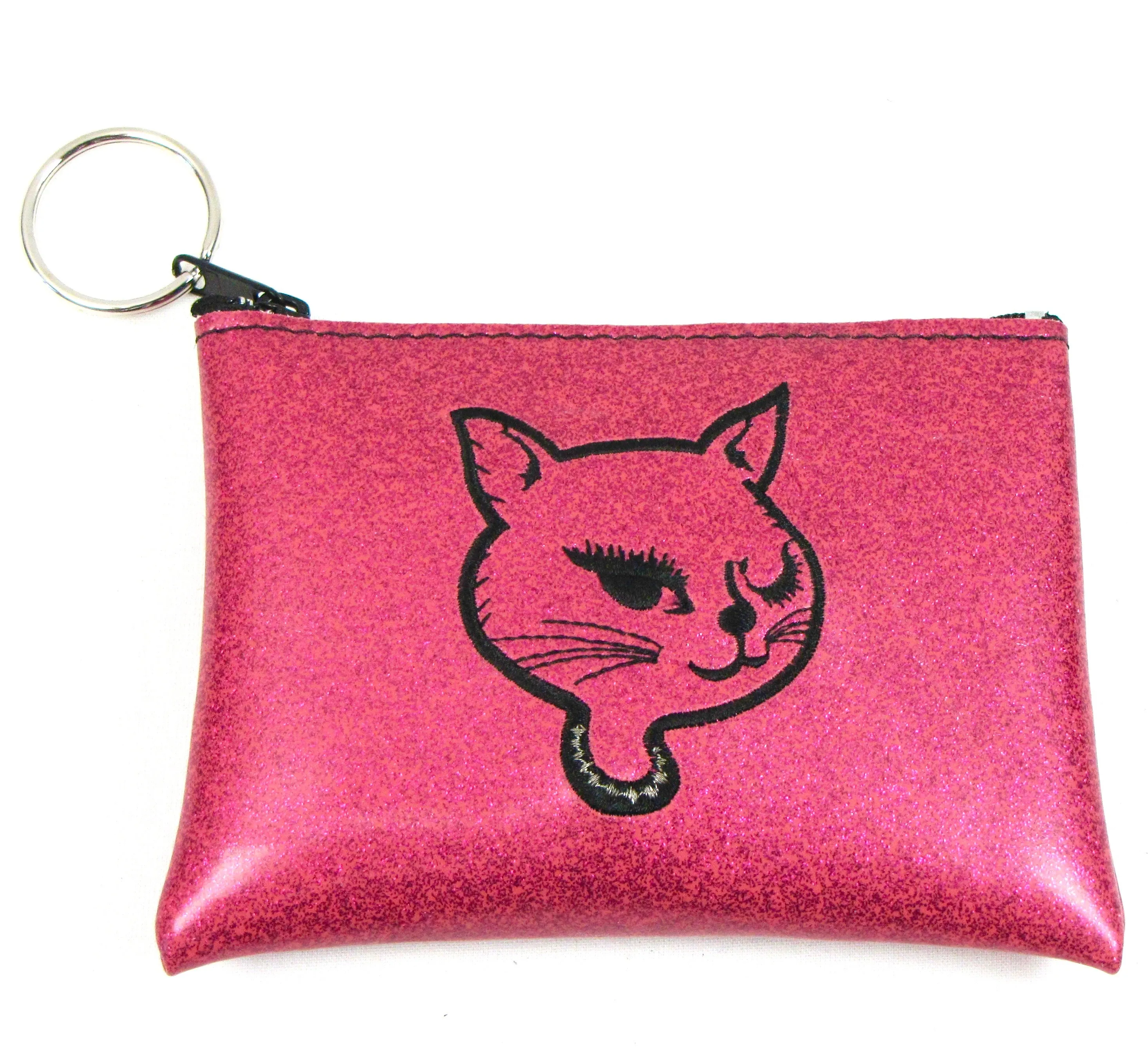 GP13-KIP  Large Glitter Coin Purse- Kitty (Pink)