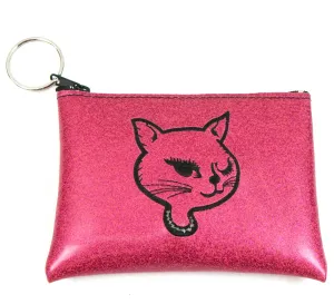 GP13-KIP  Large Glitter Coin Purse- Kitty (Pink)