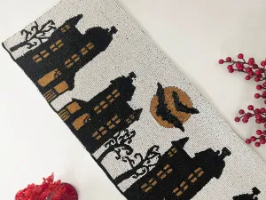 Halloween Night Beaded Table Runner Black/Orange