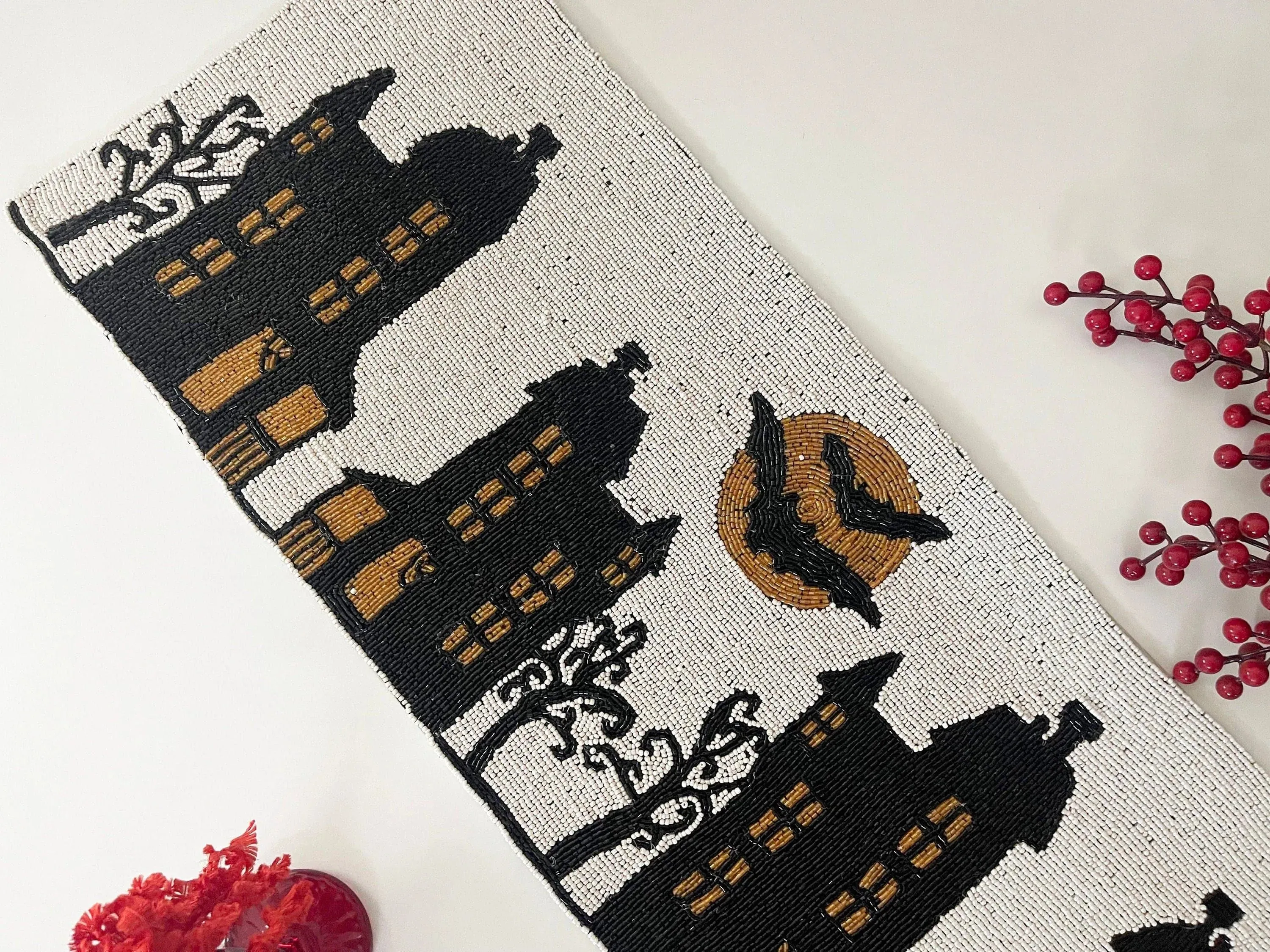 Halloween Night Beaded Table Runner Black/Orange