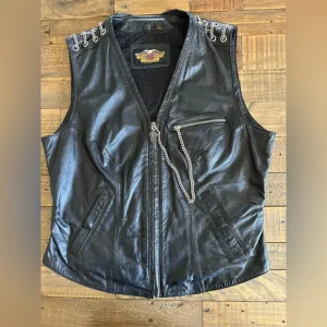 Harley Davidson Black Leather Motorcycle Vest Size Large