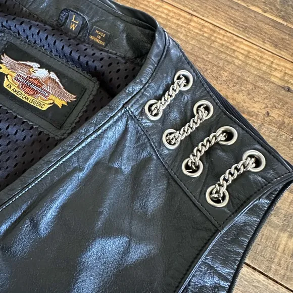 Harley Davidson Black Leather Motorcycle Vest Size Large