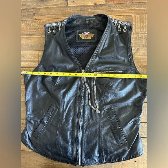 Harley Davidson Black Leather Motorcycle Vest Size Large