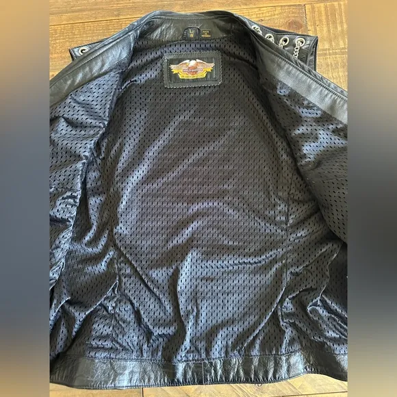 Harley Davidson Black Leather Motorcycle Vest Size Large