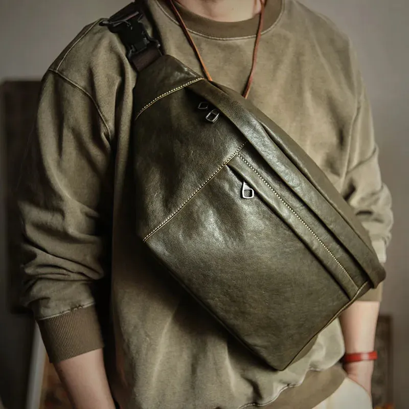 Hawkeye Leather Chest Bag Fanny Pack Crossbody Bag - Black/Dark Olive