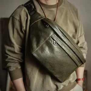 Hawkeye Leather Chest Bag Fanny Pack Crossbody Bag - Black/Dark Olive