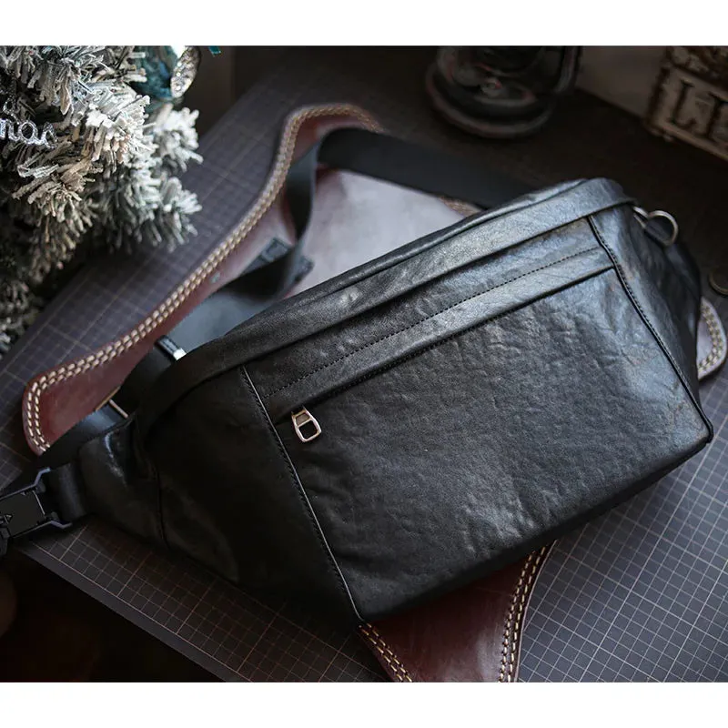 Hawkeye Leather Chest Bag Fanny Pack Crossbody Bag - Black/Dark Olive