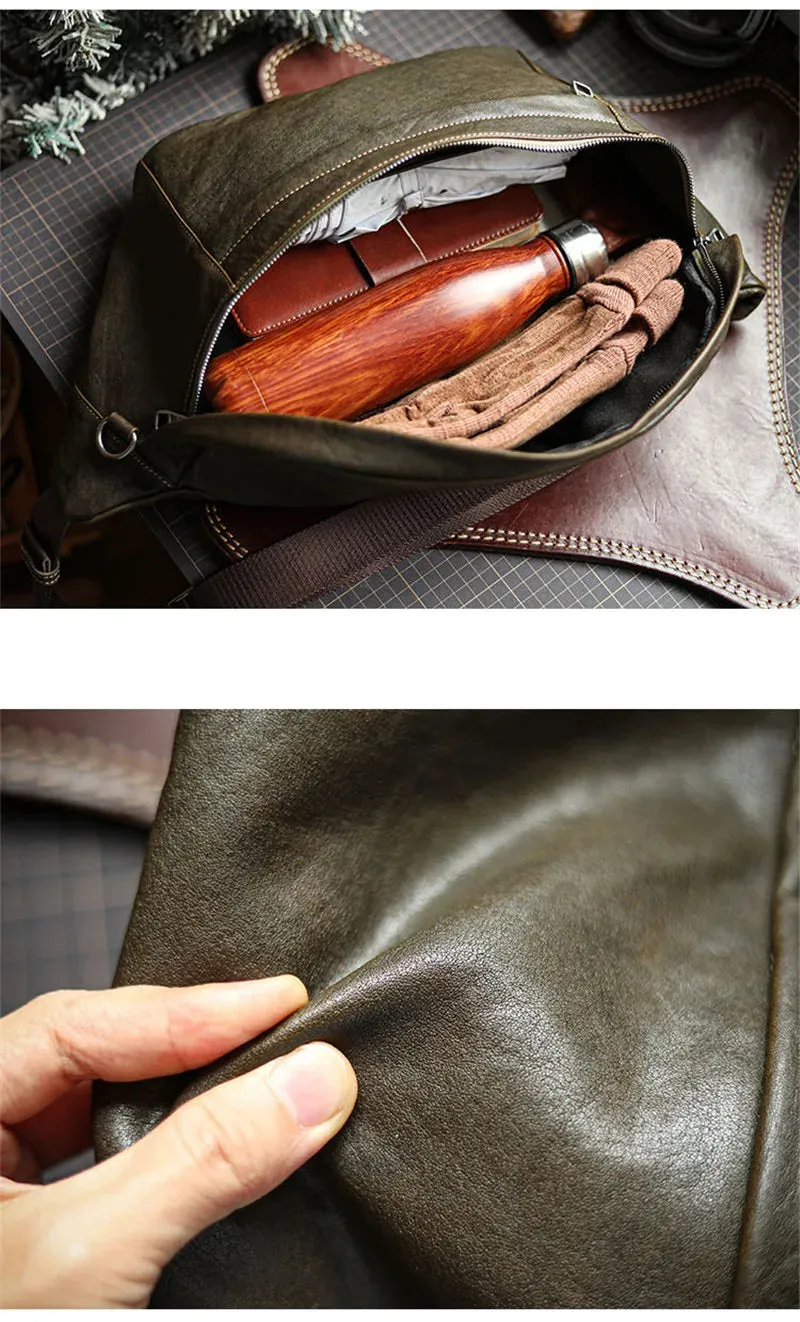 Hawkeye Leather Chest Bag Fanny Pack Crossbody Bag - Black/Dark Olive