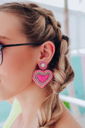 Heart of Pearls Beaded Earrings - Hot Pink