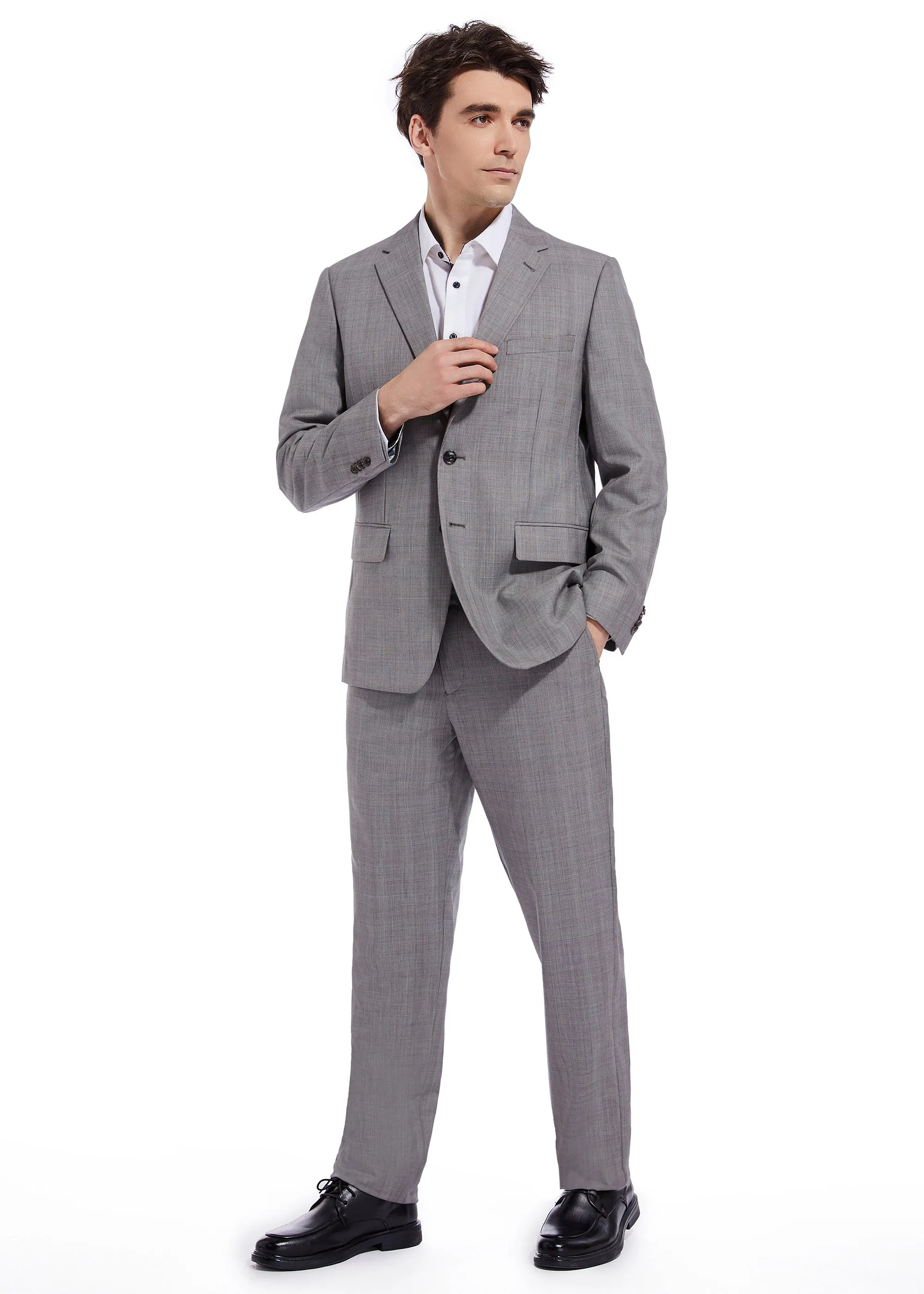 Hechter Paris Grey Plaid Modern Fit Wool Suit