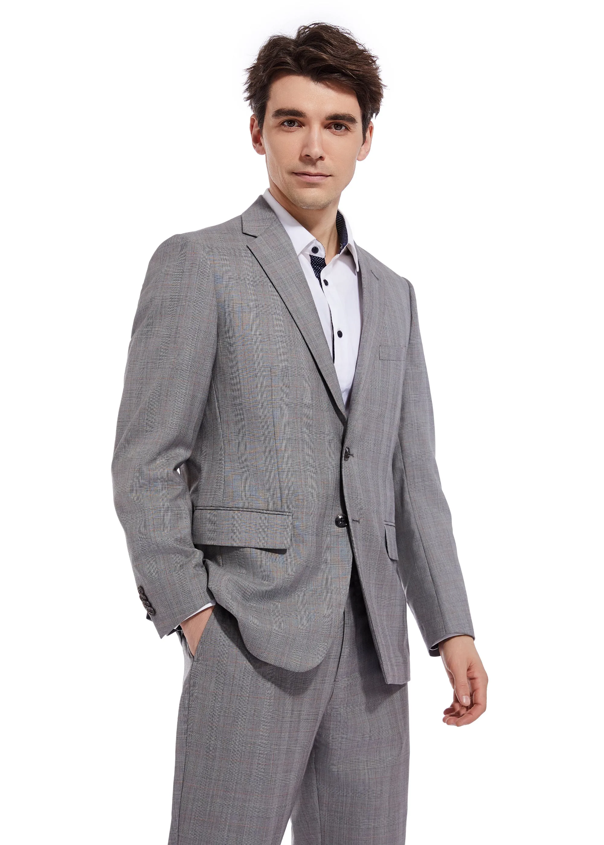 Hechter Paris Grey Plaid Modern Fit Wool Suit