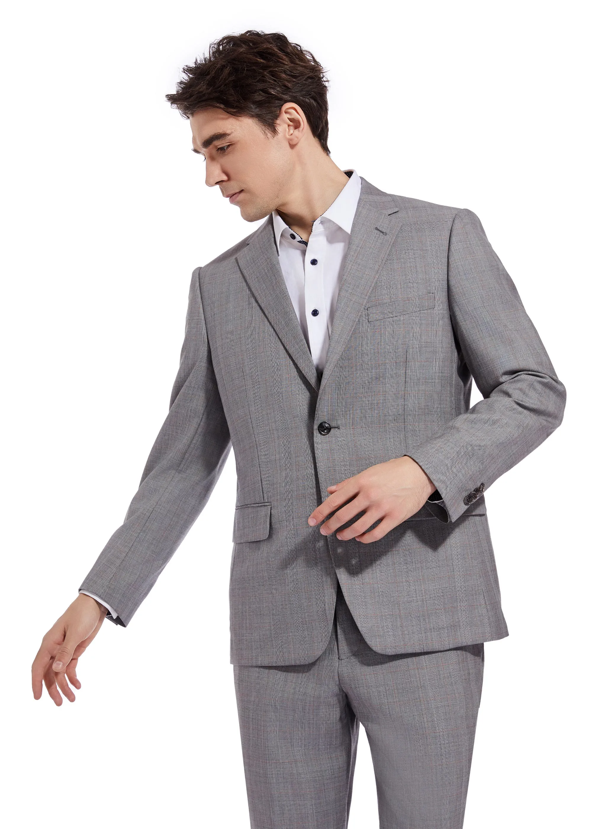 Hechter Paris Grey Plaid Modern Fit Wool Suit