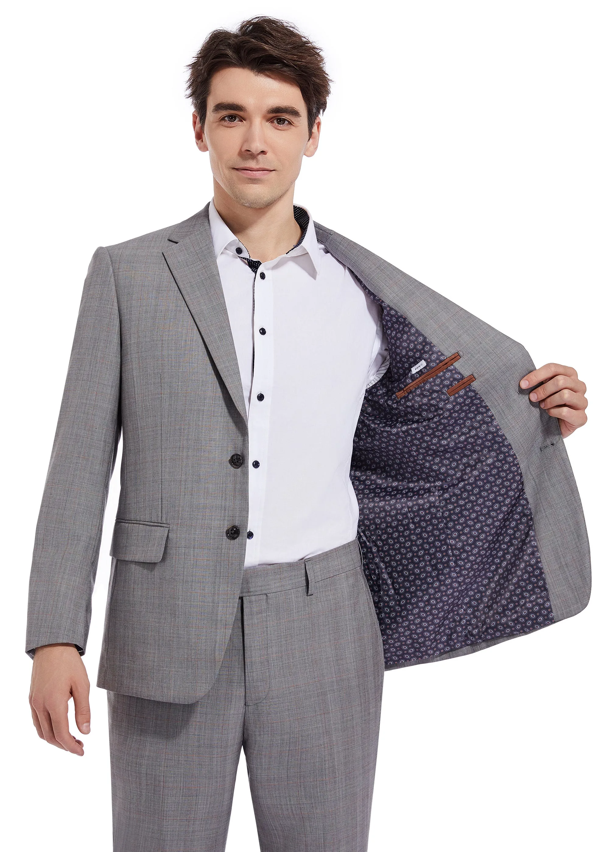 Hechter Paris Grey Plaid Modern Fit Wool Suit