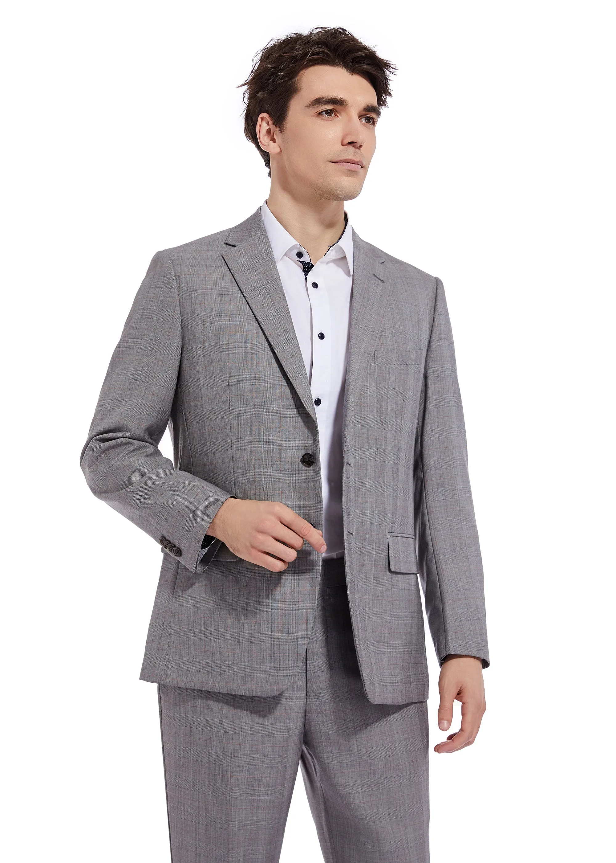 Hechter Paris Grey Plaid Modern Fit Wool Suit
