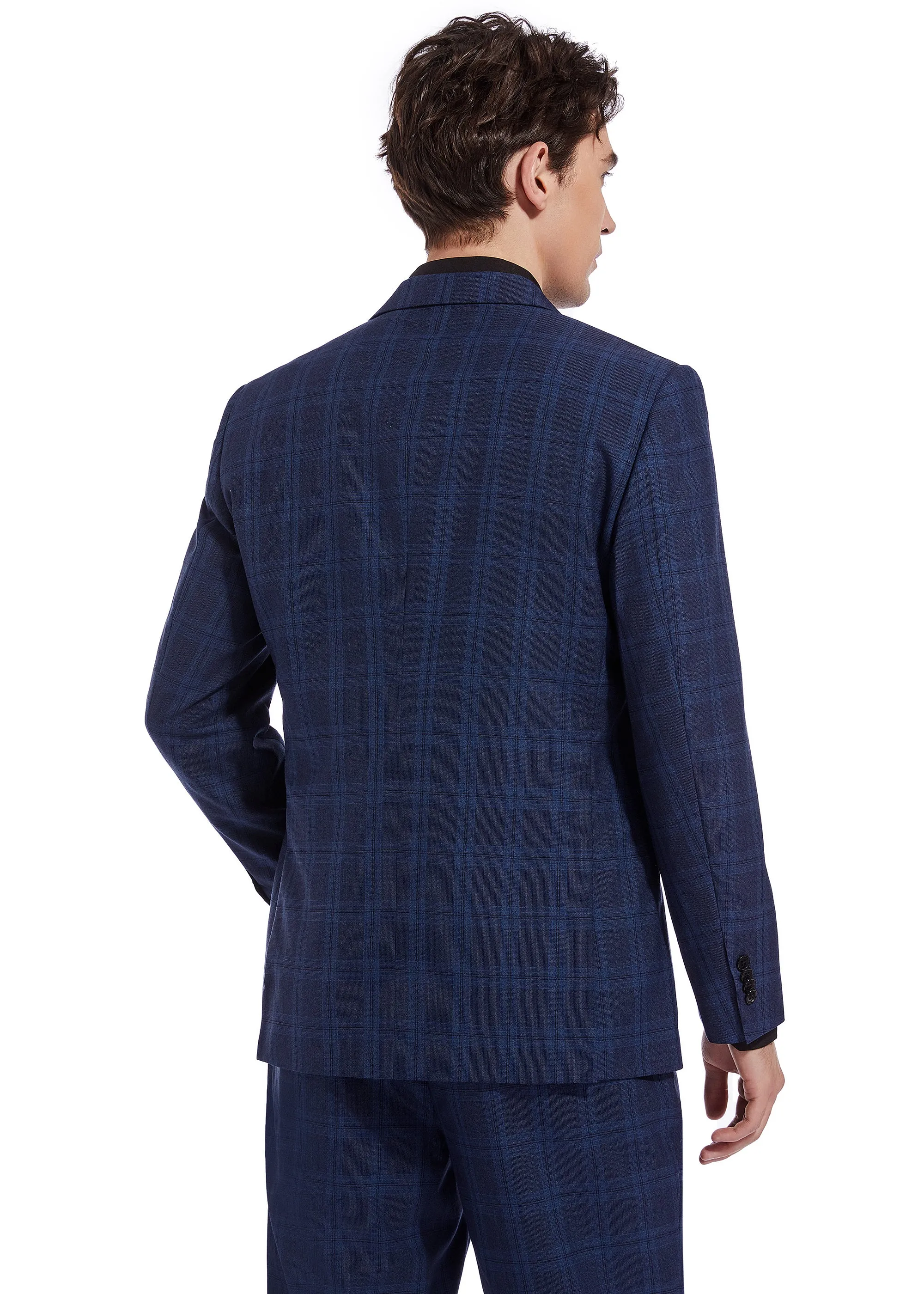Hechter Paris Navy Plaid Modern Fit Wool Suit