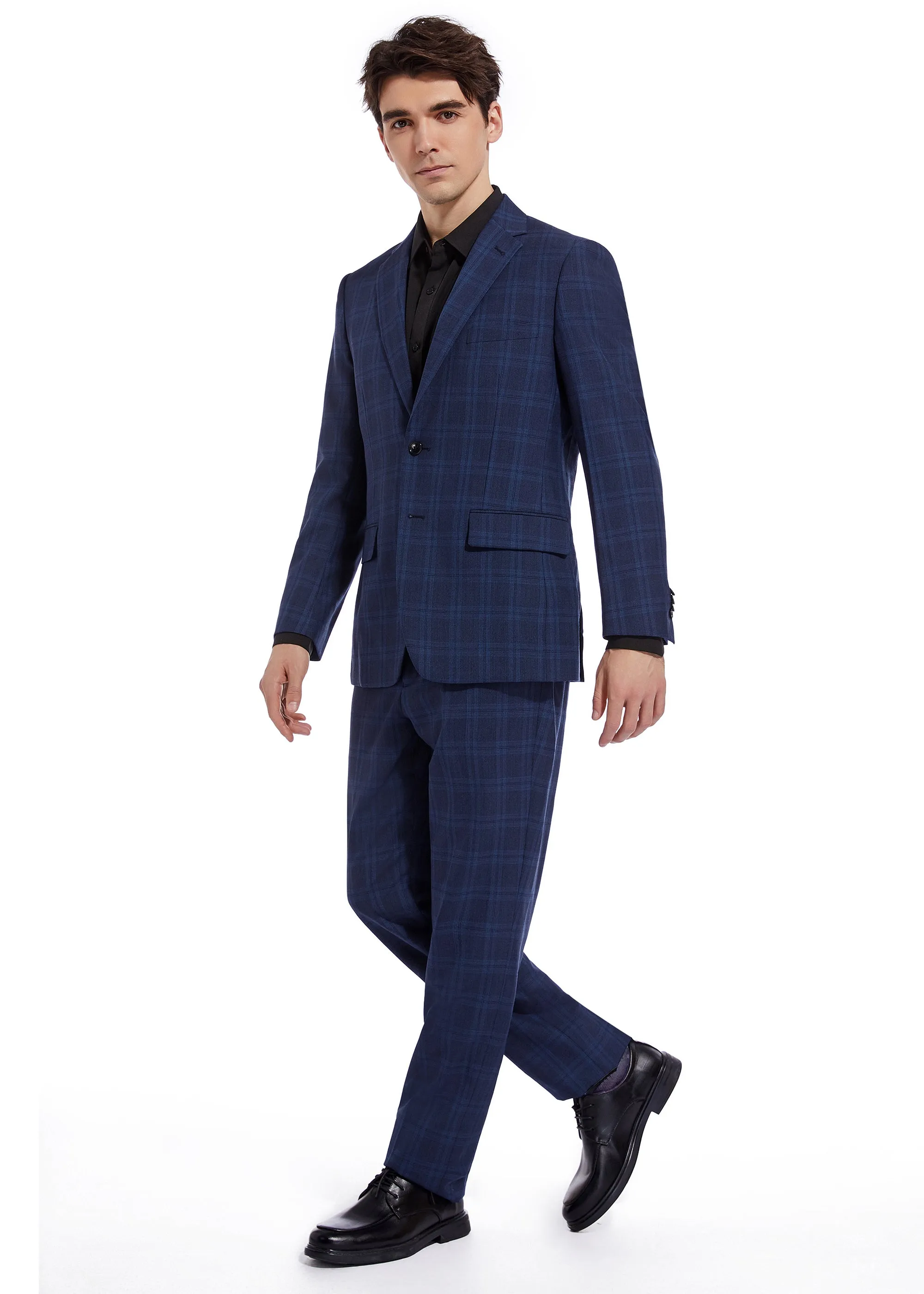 Hechter Paris Navy Plaid Modern Fit Wool Suit