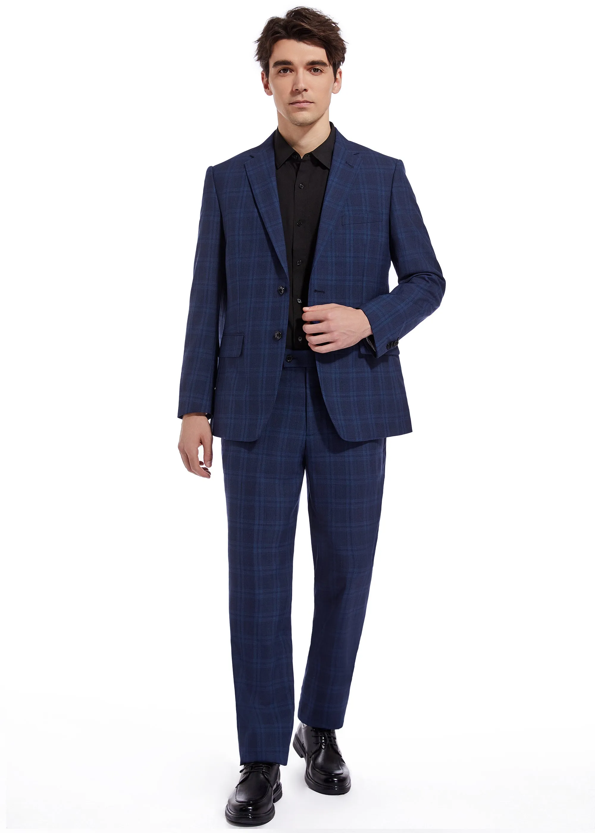 Hechter Paris Navy Plaid Modern Fit Wool Suit