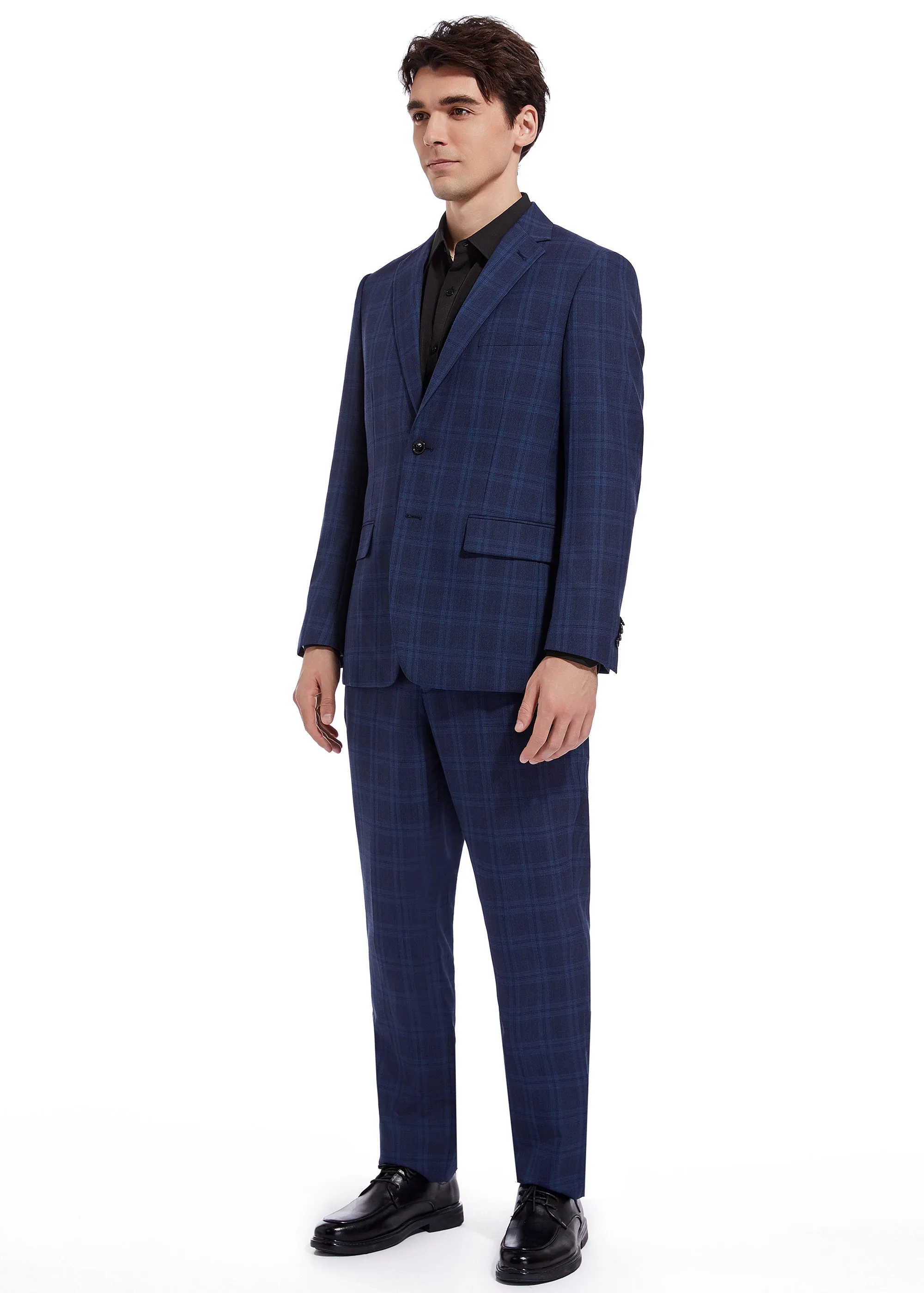 Hechter Paris Navy Plaid Modern Fit Wool Suit