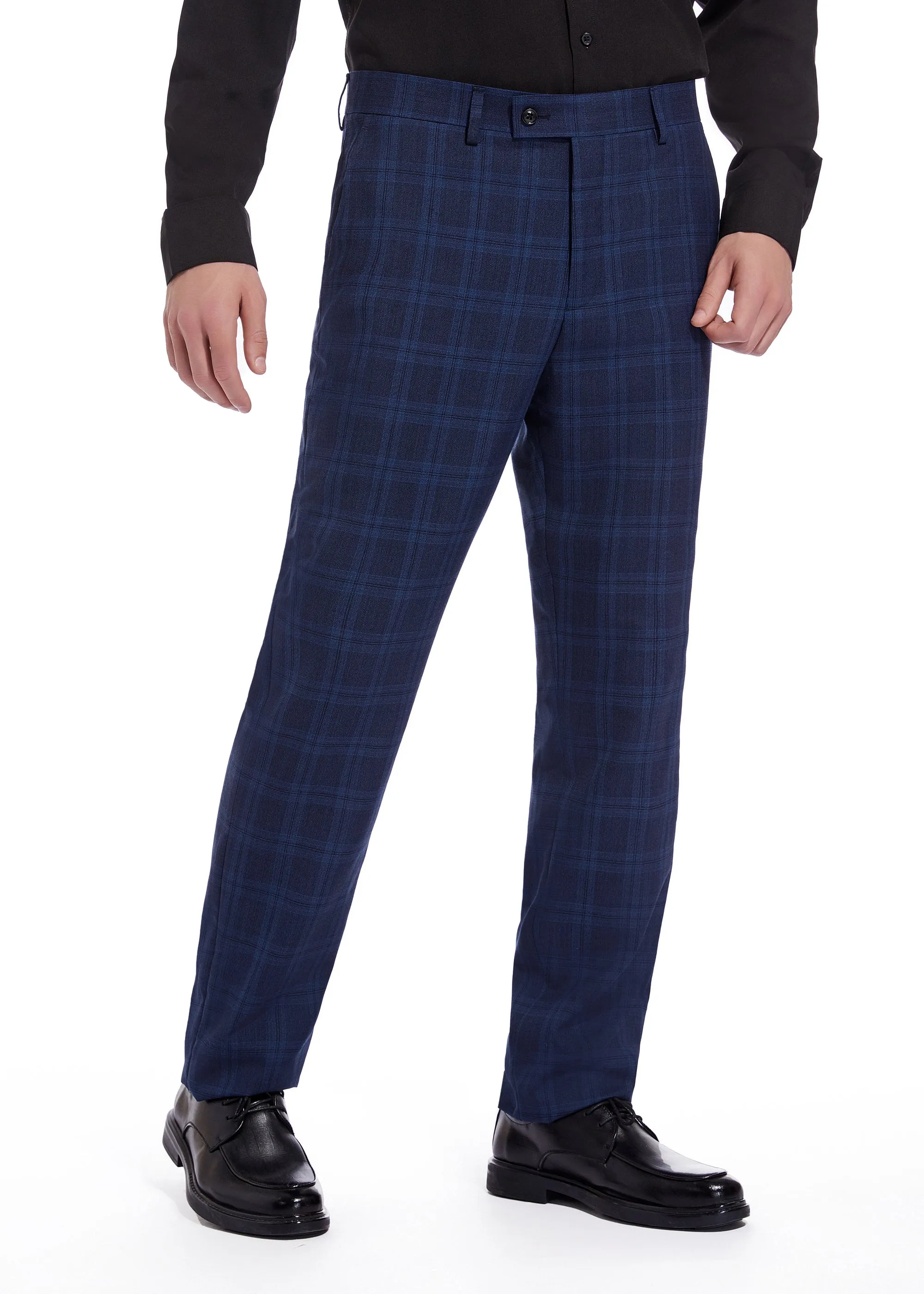 Hechter Paris Navy Plaid Modern Fit Wool Suit