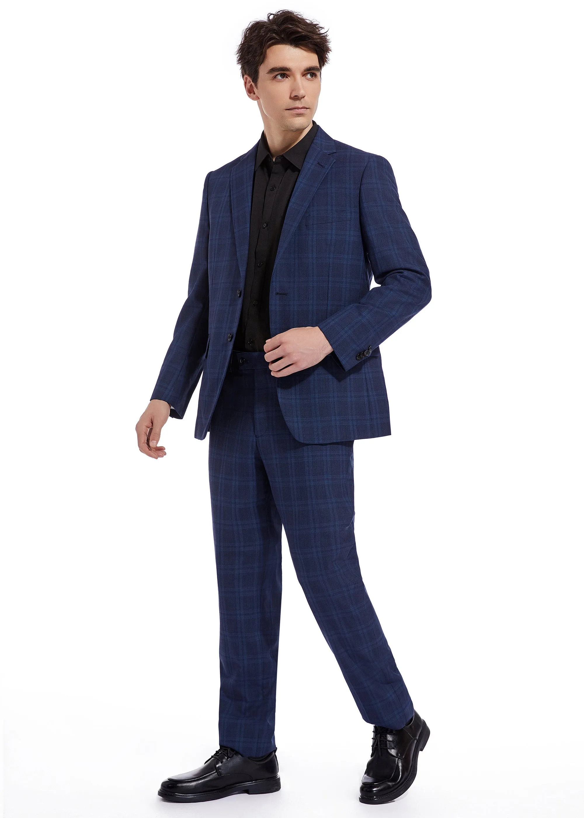Hechter Paris Navy Plaid Modern Fit Wool Suit