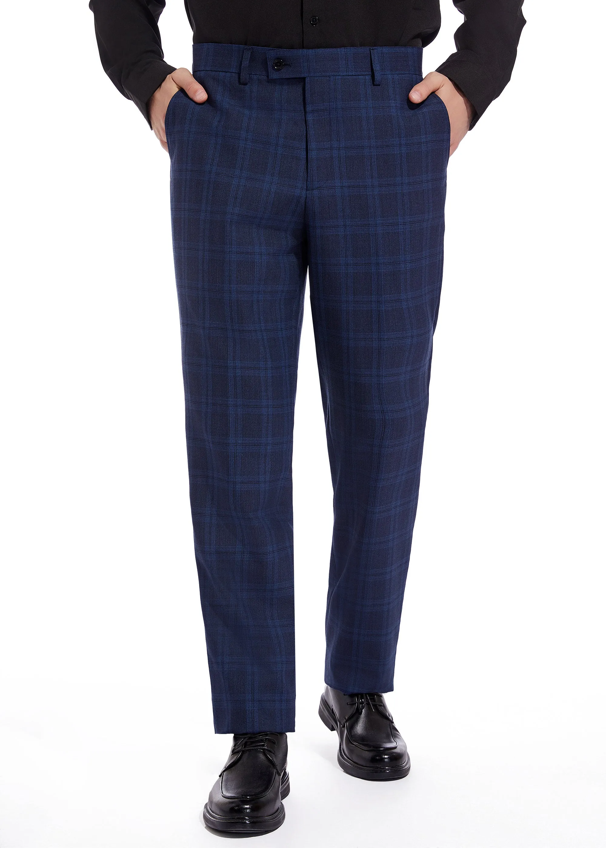 Hechter Paris Navy Plaid Modern Fit Wool Suit