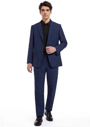 Hechter Paris Navy Plaid Modern Fit Wool Suit