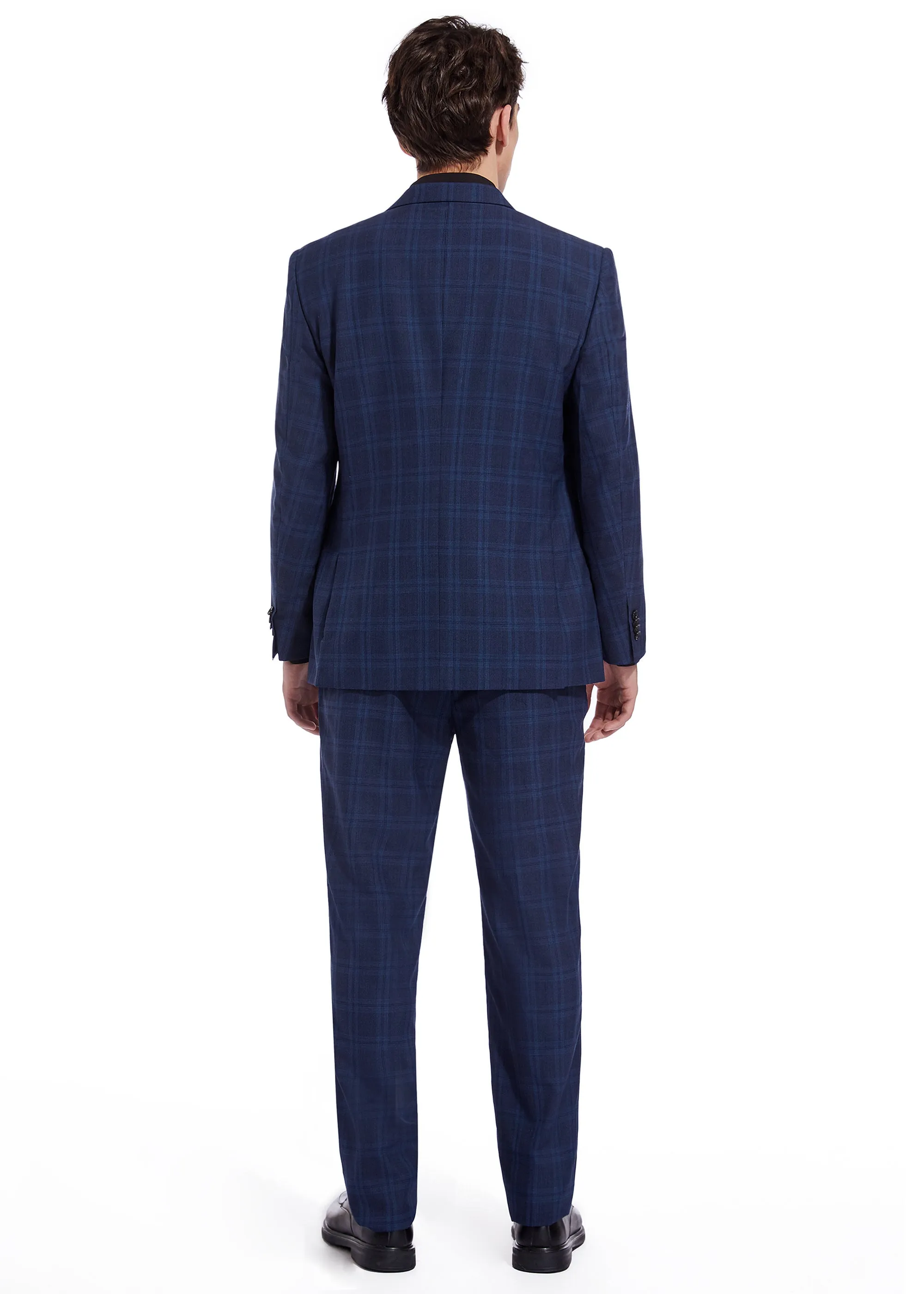 Hechter Paris Navy Plaid Modern Fit Wool Suit