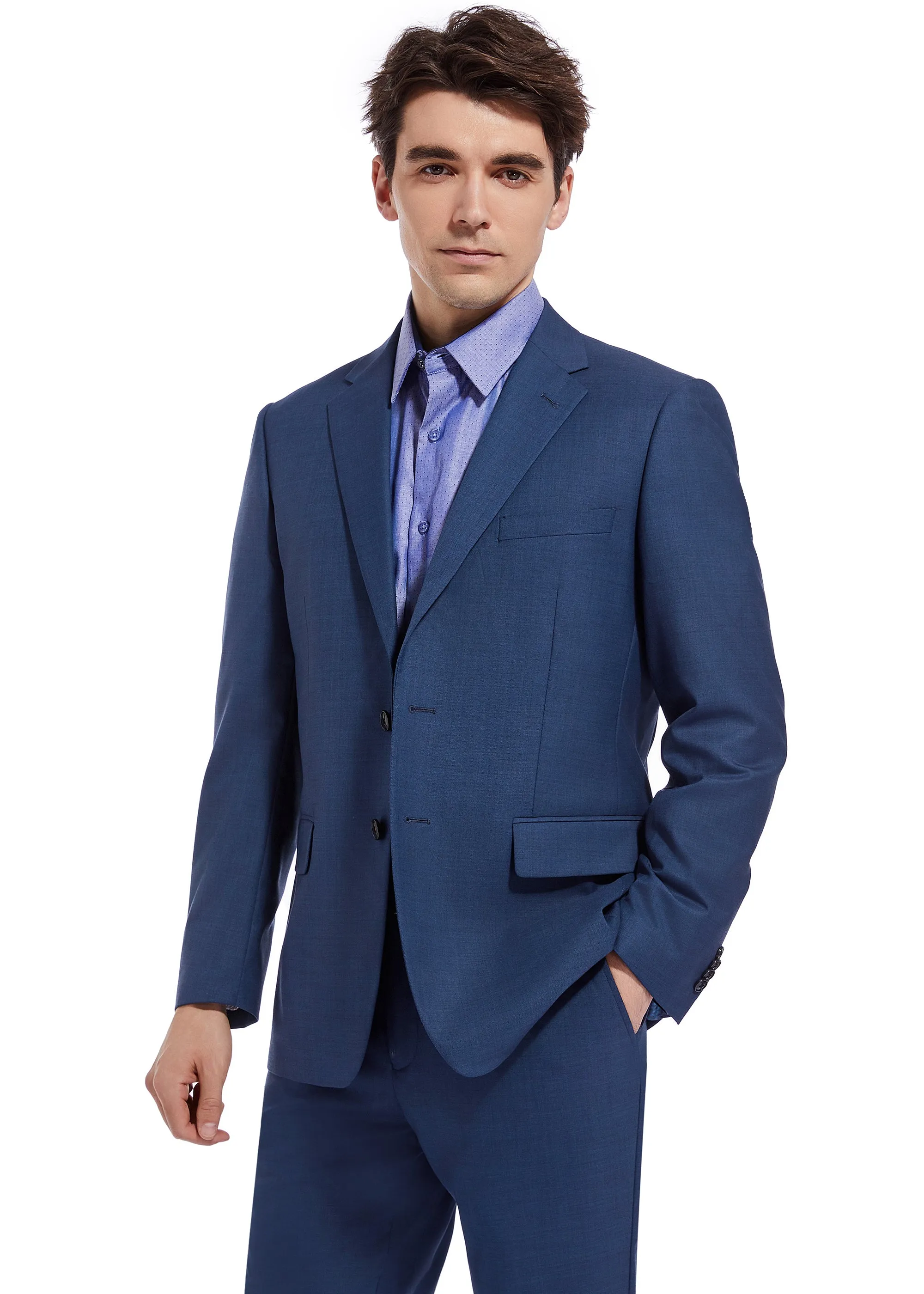 Hechter Paris Solid Navy Textured Modern Fit Wool Suit