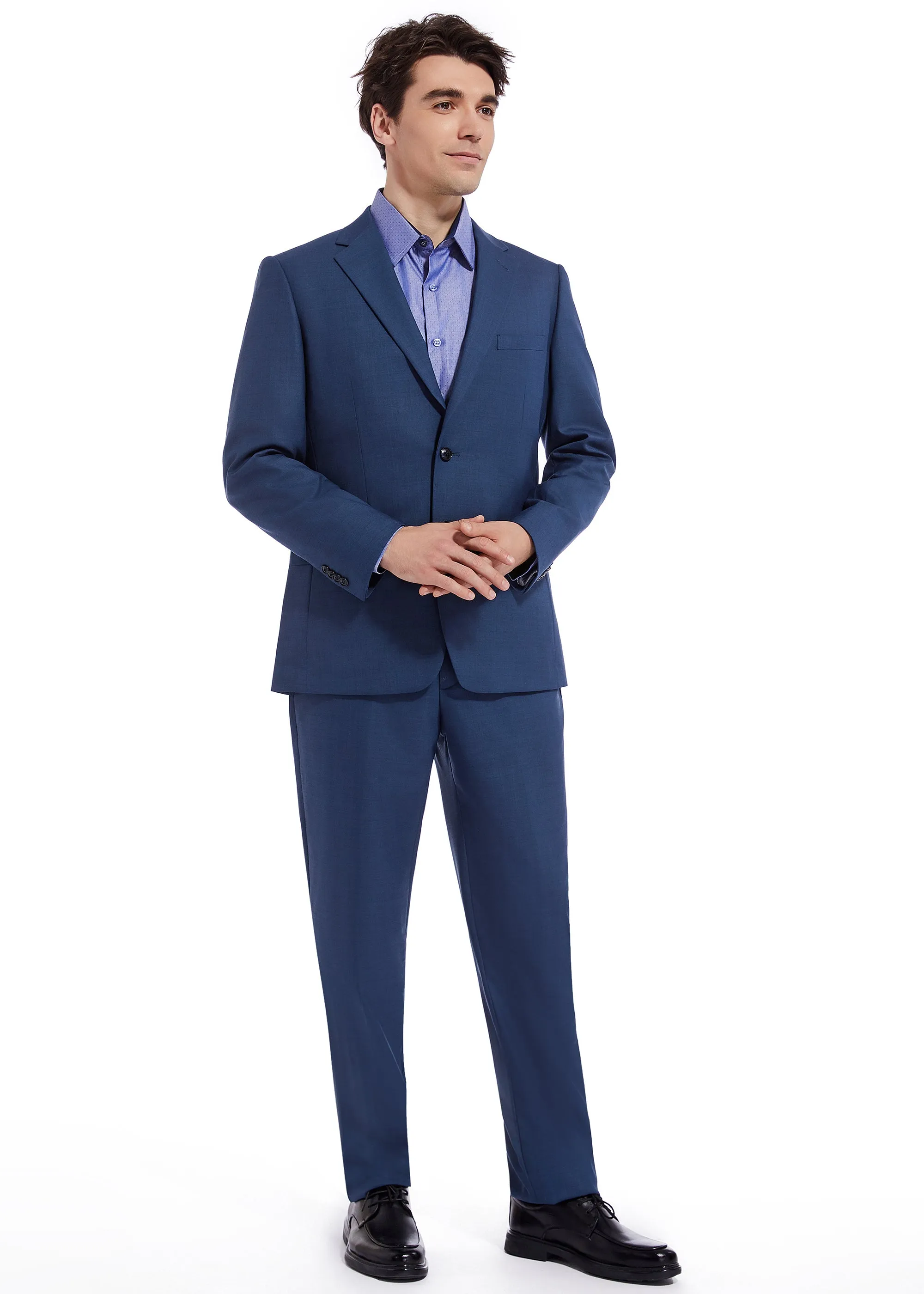 Hechter Paris Solid Navy Textured Modern Fit Wool Suit